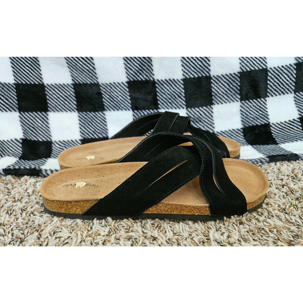 GaaHuu Black Leather Cork Footbed Slide Sandals Women’s Size 11